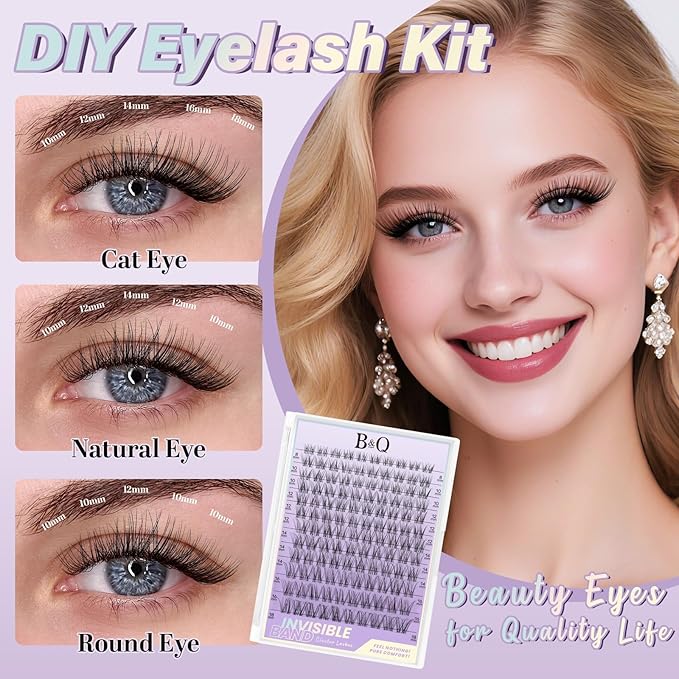 B&Q Flora Lash Clusters Invisible Band False Eyelashes Clusters Natural Cluster Eyelash Extensions Comfortable Individual Lashes Extension DIY Soft Eyelash Clusters （Flora-MIX8-18mm）