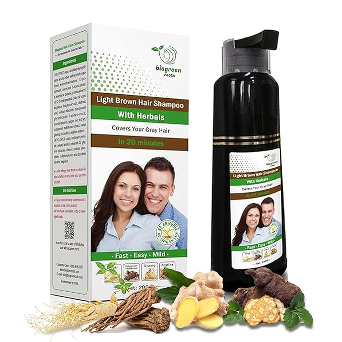 Ammonia-Free & Paraben Free Herbal Hair Shampoo - Hair Dye Shampoo for Women & Men - Natural Color and Herbal Nourishment - No Stain on Skin - Light Brown (200 ml)