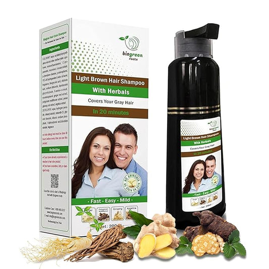Ammonia-Free & Paraben Free Herbal Hair Shampoo - Hair Dye Shampoo for Women & Men - Natural Color and Herbal Nourishment - No Stain on Skin - Light Brown (200 ml)