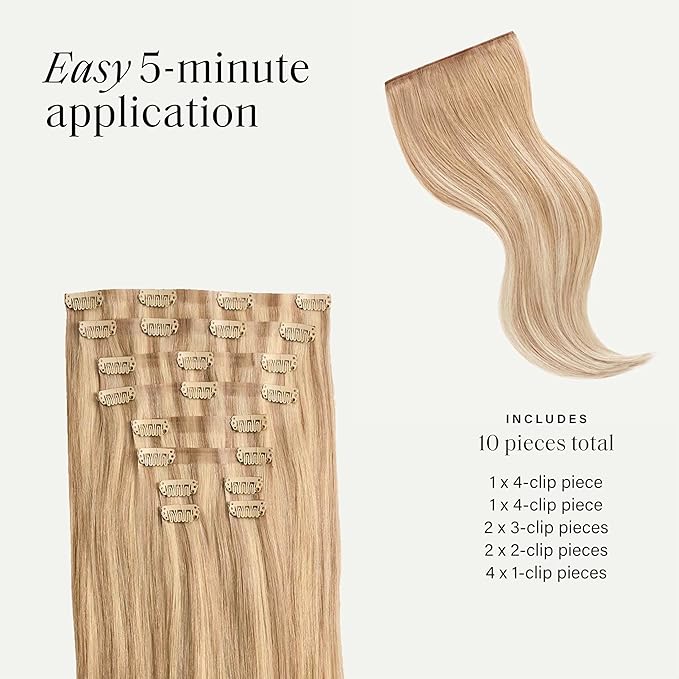 Luxy 100% Remy Human Hair - Seamless Clip-In Hair Extensions - Multi-Dimensional Color for Natural Blending, Adds Volume & Length 180 grams 20" Blonde Balayage Seamless