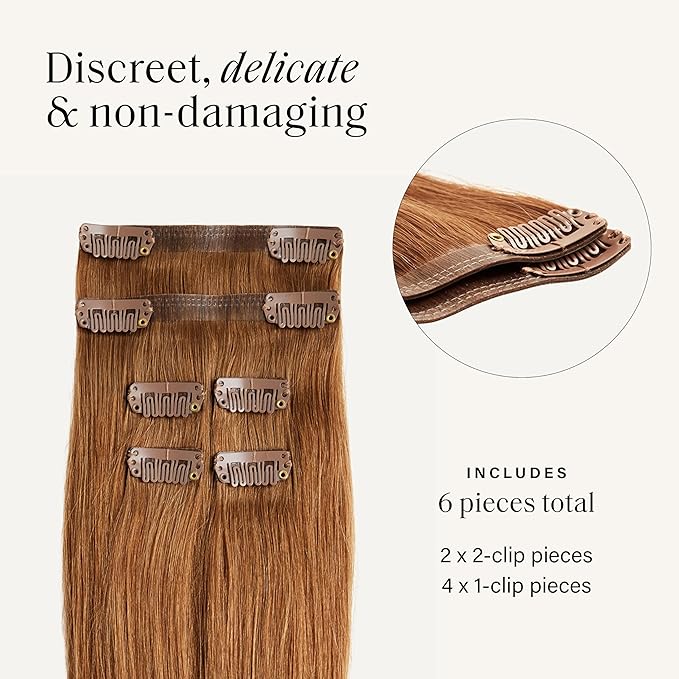 Luxy 100% Remy Human Hair Extensions for Thin Hair Thinning Hair Fill-Ins – 6 Seamless Wefts Multi-Dimensional Color Blend - Natural-Looking Volume & Coverage 95 grams 20" Natural Red Thinning