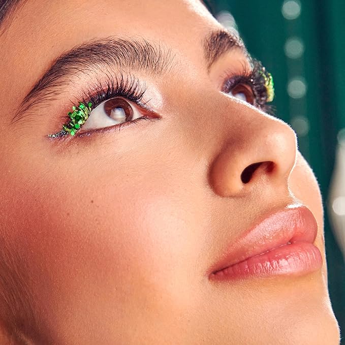 FALSCARA X WICKED: FOR GOOD False Eyelashes, ‘Love Without Limits’, 8mm-10mm Natural Volume, Green Glitter, Lash Extension Kit Includes Mini BOND, Mini Applicator, & 10 Lash Clusters