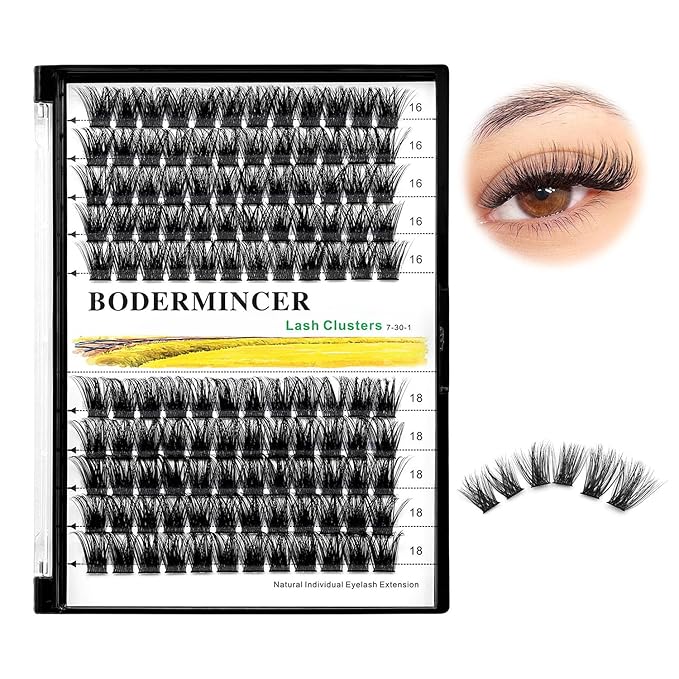 Bodermincer 120 Clusters 10mm+12mm/12mm+14mm/14mm+16mm Mixed Wide Cluster False Eyelash Individual Cluster EyeLashes Grafting Fake False Eyelashes Eyelash Extension (Black 16mm+18mm Mixed)
