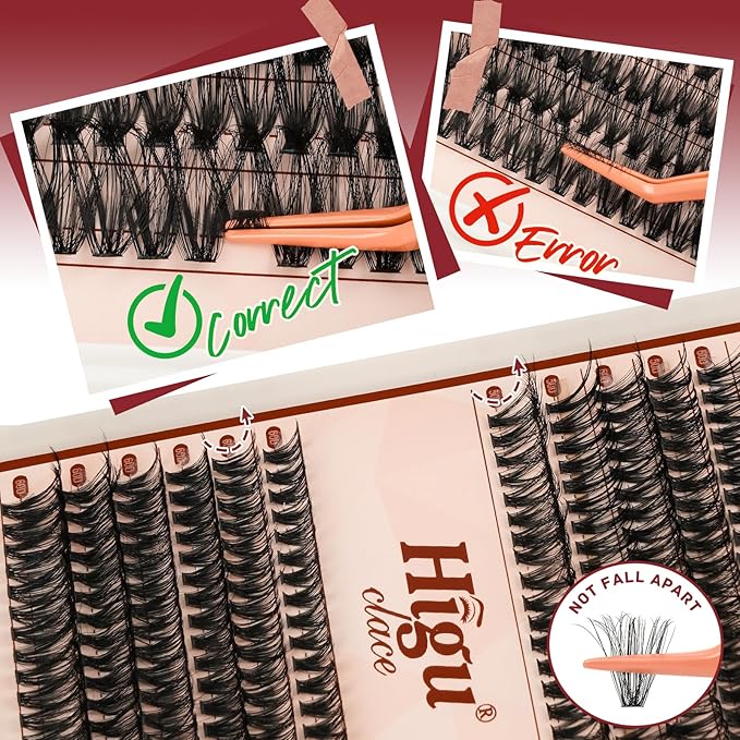 Higu clace Lash Clusters 480pcs 30D+40D+50D+60D Eyelash Clusters 4 Styles Mixed 10-18MM, Wispy Cluster Eyelash Extensions, Easy to Use, Can DIY at Home