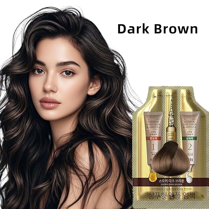 Instant Permanent Hair Color Dye Shampoo Ampoule - Paraben-Free, 5-Minute Easy and Fast Coloring, Gray Cover Hair Dye with Keratin & Collagen, Made in Korea (Dark Brown)