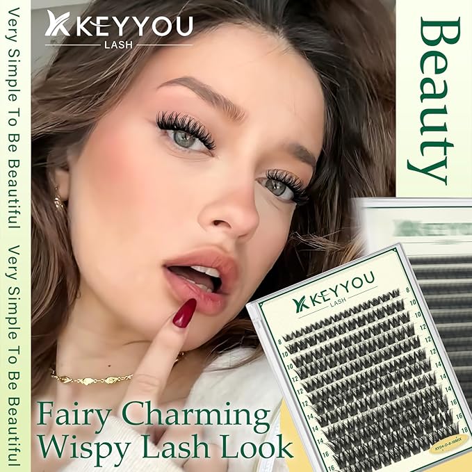 KEYYOULASH Lash ClustersThick Volume Eyelash Clusters D Curl 144pcs Manga Eyelash Clusters Thin Band Lashes Clusters for Beginner DIY Cluster Eyelash Extensions at Home(KY04-8-18MIX)