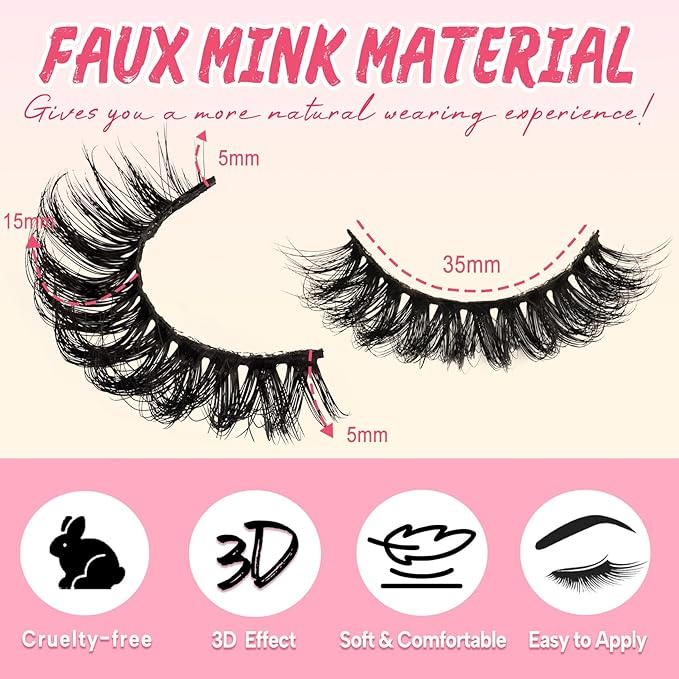 Ahrikiss Russian Strip Lashes That Look Like Extensions D Curl Fluffy False Eyelashes 10 Pairs Wispy Natural Fake Lashes Pack Fluffy 3D Volume Fake Lashes (D04)