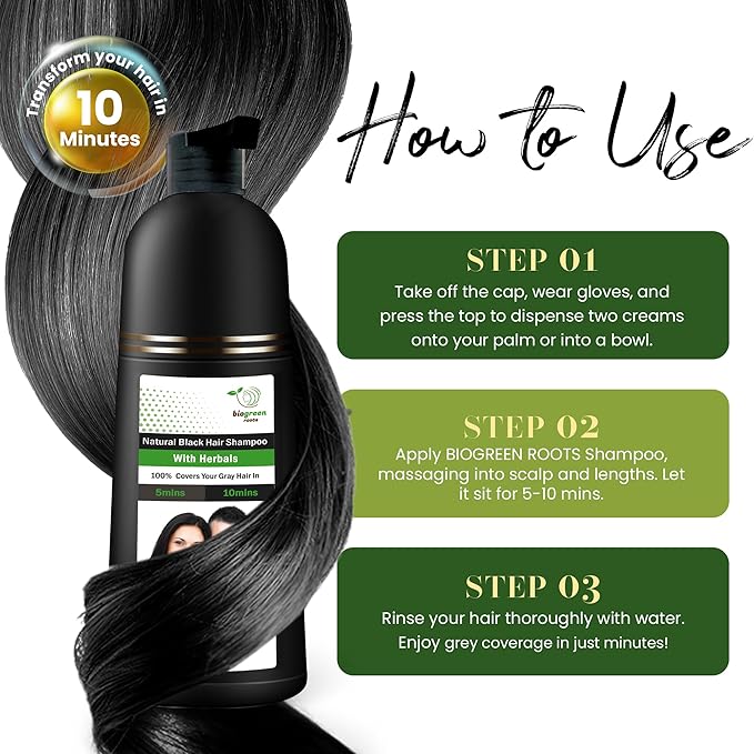 Ammonia-Free & Paraben Free Herbal Hair Shampoo - Hair Dye Shampoo for Women & Men - Natural Color & Herbal Nourishment - No Stain on Skin - Natural Black (200 ml)