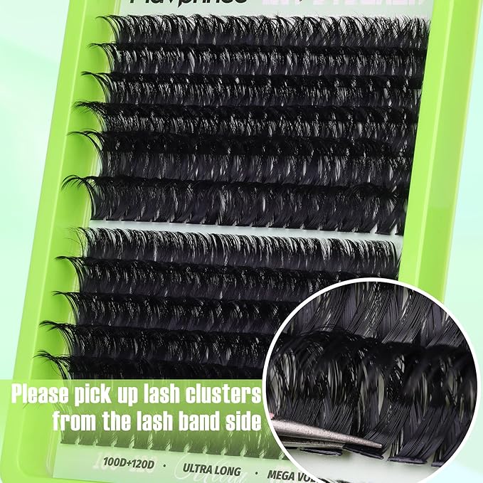 Mega Volume Lash Extensions Kit 14-24MM Long Eyelash Extension 100D 120D Lash Clusters Russian Indvidual Lashes DIY at Home D-Curly Eyelash Individuals Lash Bond and Seal Kit (216 Pcs)