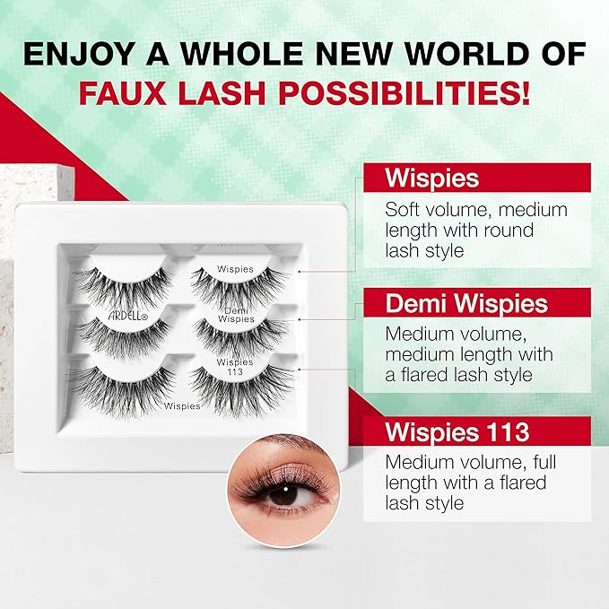 Ardell Wispies Eyelashes Holiday Lash Set – 3 Pairs of False Eyelashes Includes Natural Wispy Lashes, Demi Wispies & 113, Reusable Strip Lashes Gift Set