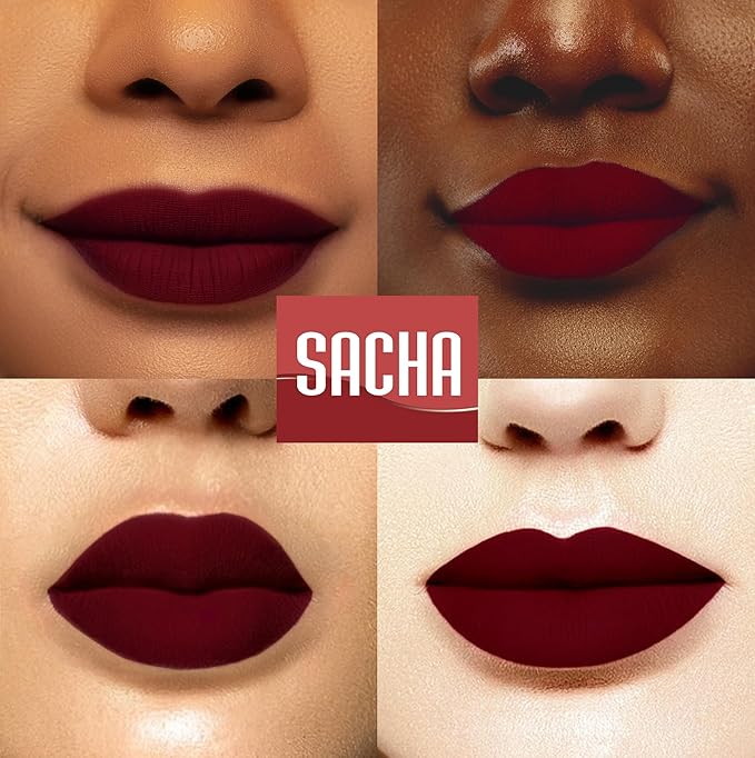 Sacha Cosmetics Intense Matte Lip Velvet Liquid Lipstick, Long-Lasting Velvet Matte Finish, 0.2 fl.oz Hang Over Red