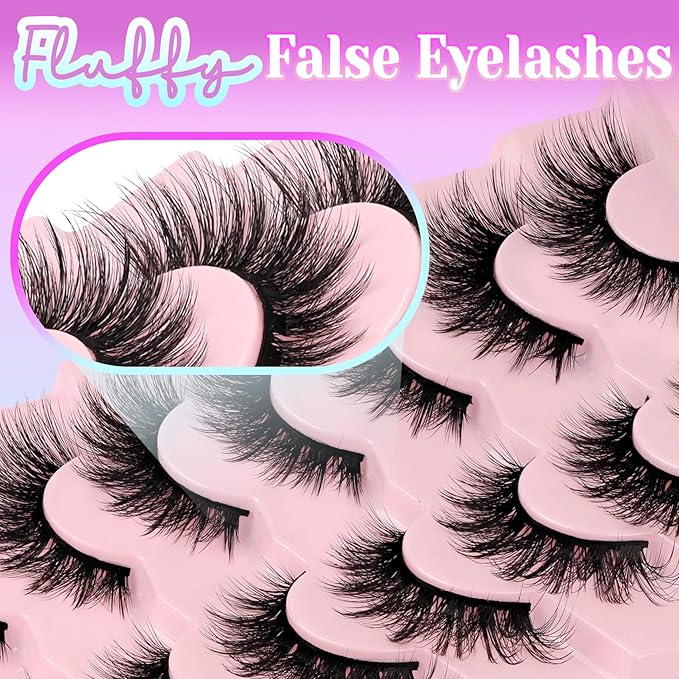 Losha Lashes Wispy False Eyelashes C Curl Cat Eye Lashes Natural Look 7 Pairs Lashes Strips 9-18mm Fluffy Fake Eyelashes with Soft Touch (FC02)