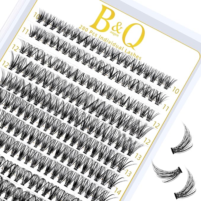 B&Q Lash Clusters 280PCS Natural Eyelash Clusters, 30D C 10-18MIX Individual Lash Wispy Eyelash Extension with Soft Thin Band, Classic Look Pestañas Postizas Comfortable DIY at Home(30D-C-10-18MIX)
