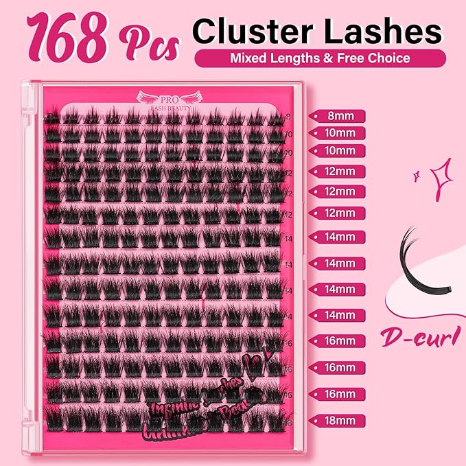 Lash Clusters,168 Pcs Eyelash Clusters 8-18 Mixed Cluster Eyelash Extensions Lash Extension Super Thin Band And Reusable Soft & Comfortable (Chic,D-8-18mix)