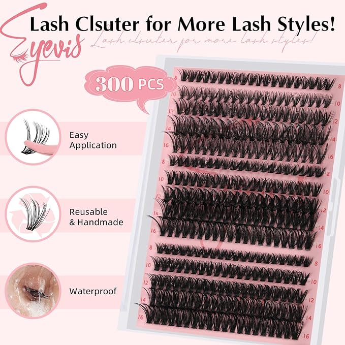 Lash Clusters Wispy 300PCS Eyelash Clusters 30D 40D 50D Lashes Clusters D Curl Lash Cluster 8-16mm Lashes Natural look Volume DIY Individual Lashes for Beginners (30D+40D+50D-D,8-16mm)