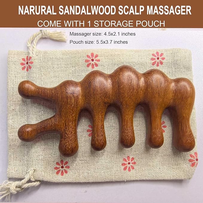 Wooden Scalp Massager for Scalp Gua sha, Massage Comb, Wooden Head Massager - Sandalwood