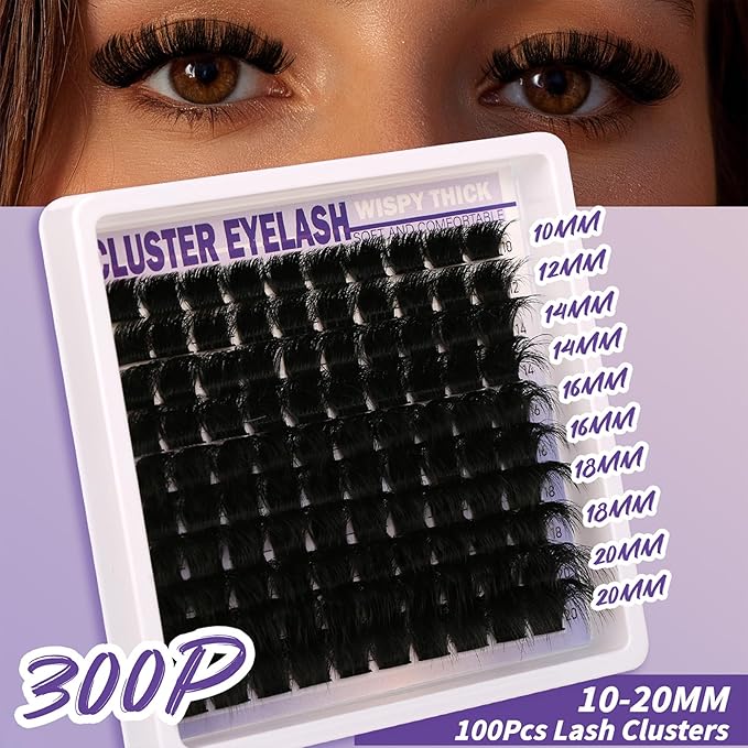Lashes Clusters Kit Gift Packs 3 Styles 350Pcs with Bond&Seal Glue Remove Volume Soft False Eyelash Extension 150D+200D+300D D Curl Wispy DIY Individual Fake Eyelashes Box for Beginners Bulk Pack