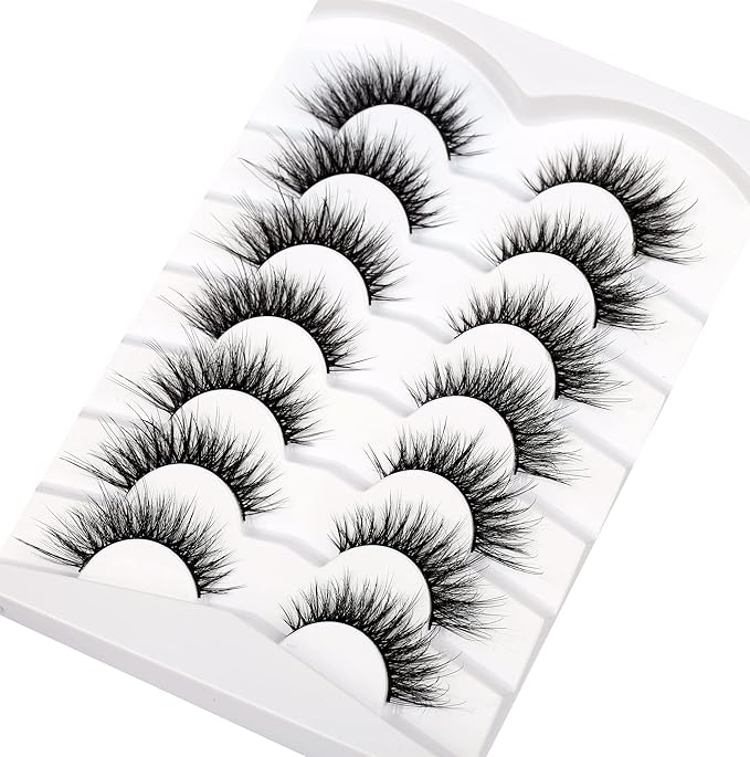 Pooplunch False Eyelashes Fairy Fluttery Lashes Wispy 8D Volume Natural Crossed Fake Eyelashes Faux Mink Lashes Strips 7 Pairs Pack