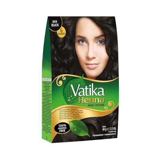 Vatika Naturals Permanent Hair Dye Rich Black, 100% Grey Coverage, Ammonia-Free, for Rich, Long-Lasting Color, No Damage, for Healthy, Vibrant Hair - 18 Sachets X 10g (Rich Black, Pack of 3)