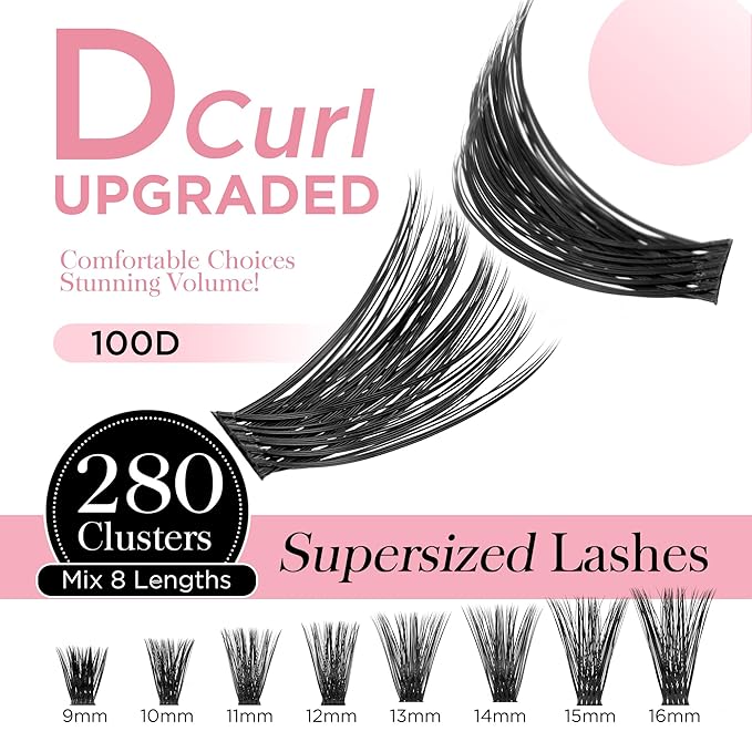 Volume Lash Clusters 280Pcs Eyelash Clusters DIY Lashes Natural Look 100D Reusable Super Thin Band & Soft Individual Faux Mink Lashes by Winkgiggle (100D)
