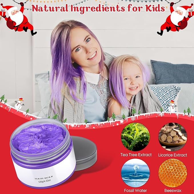 Washable Hair Styling Clay Wax for Crazy Hair Coloring and Cosplay Party, Makeup Gift Set for Kids, Girls, Men, and Women (Ash Purple, 4.23 Ounces)