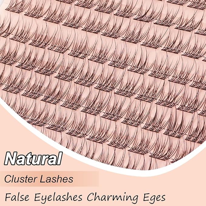 Wispy Cluster Lashes 144 Pcs 10-12mm Mix Natural Individual Eyelashes Wispy C Curl DIY Cluster Eyelash Extensions Super Thin Band Eyelashes (QF-10-12mm)