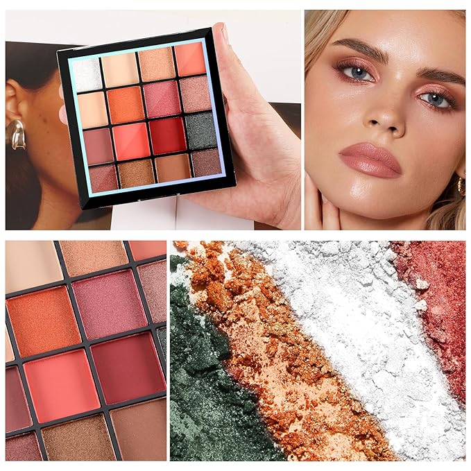 Boobeen Colorful Eyeshadow Palette Makeup-16 Colors, Matte and Glitter Eyeshadow, Bright Eye Shadow Palettes, Blendable, Easy to Build Dramatic Glamour Looks