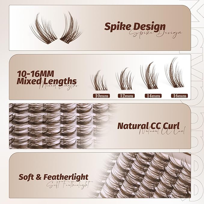 Brown Lash Clusters Wispy Eyelash Extensions Dark Brown Lash Extensions 10-16MM DIY at Home CC-Curly Eyelash Clusters Natural Spiky Lash Individuals 120 Pcs Cluster Lash Pack by Mavphnee