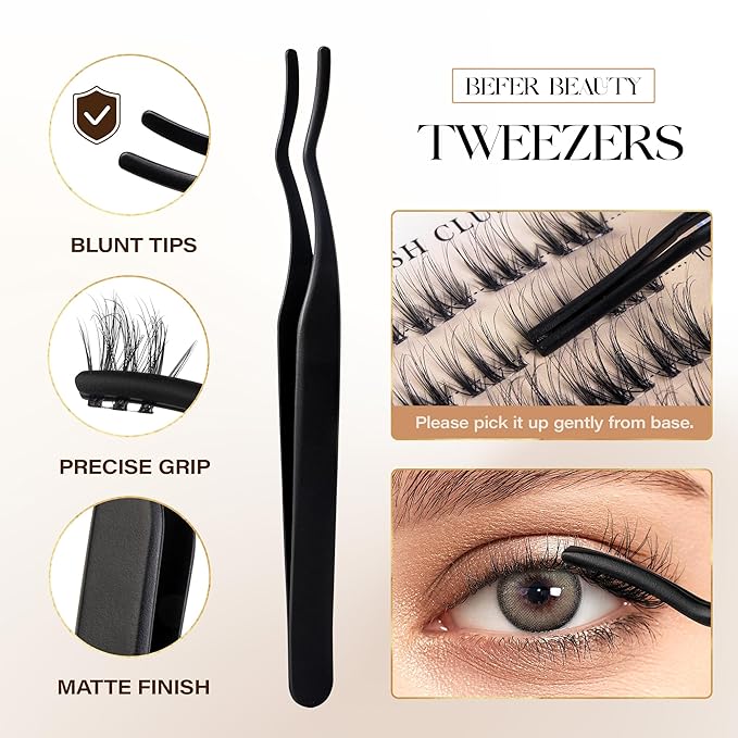 BEFER Lash Clusters Kit, 108 Pcs 3D Curl Eyelash Clusters Volume Individual Lashes Extensions 10-16MM Wispy Eyelash with Tweezers DIY At Home(Wit, ZE12,Kit)