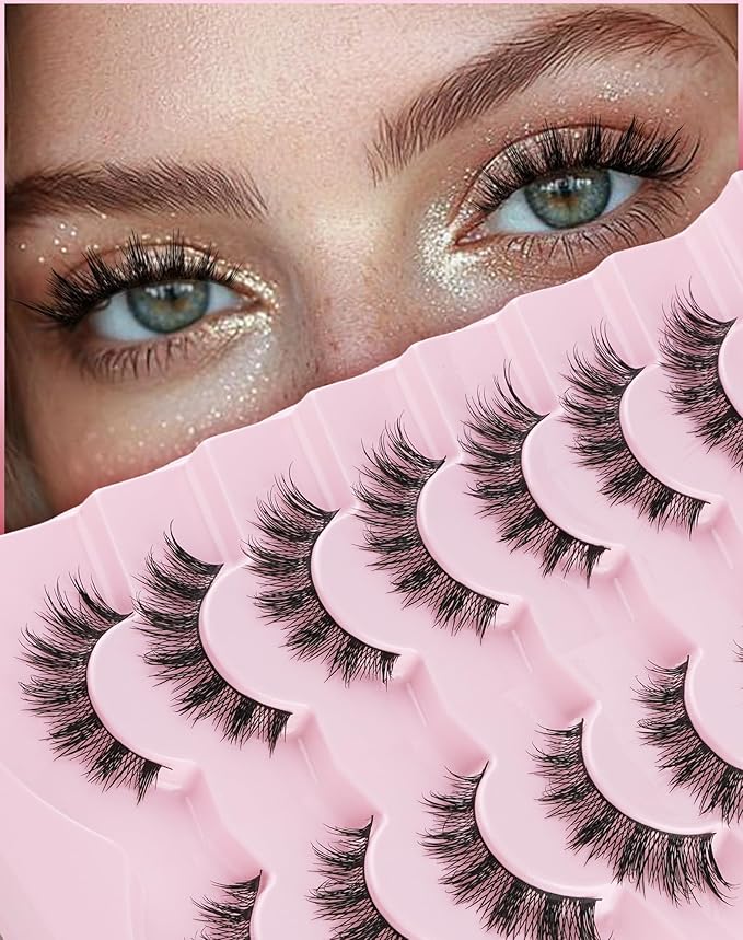 Lashes Cat Eye False Eyelashes Natural Look 13MM Manga Lash Strips C Curl Eye Lashes Pack with 0.03MM Thin Band ChirpyLuna Fake Eyelashes, 7 Pair