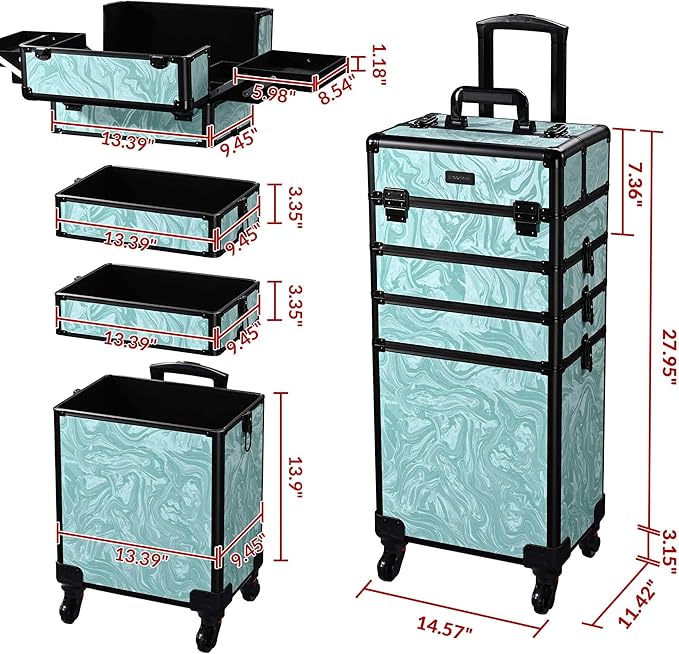 BYOOTIQUE Rolling Makeup Train Case with Portable Cube Case Cosmetic Organizer