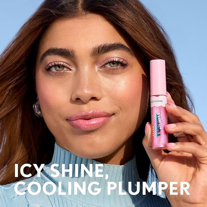 COVERGIRL Clean Fresh Yummy Plumper Lip Gloss, 880 Merry Kissmass, Shiny Gloss, Vegan Formula, Easy to Apply, Minty Flavor, 0.33oz
