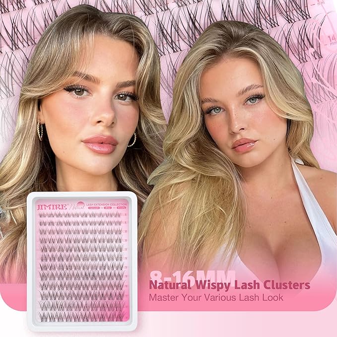 JIMIRE Lash Clusters Wispy Eyelash Clusters Natural Cluster Eyelash Extensions 8-16MM Spiky Lash Extensions Easy to Apply Pestañas Postizas Naturales DIY at Home