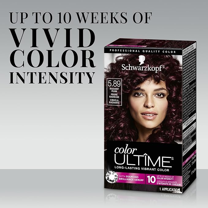 Schwarzkopf Color Ultime 5.89 Radiant Plum Hair Dye, Permanent Intense Black with Diamond Brilliance, Fade-Resistant, Covers Grays, All Hair Textures