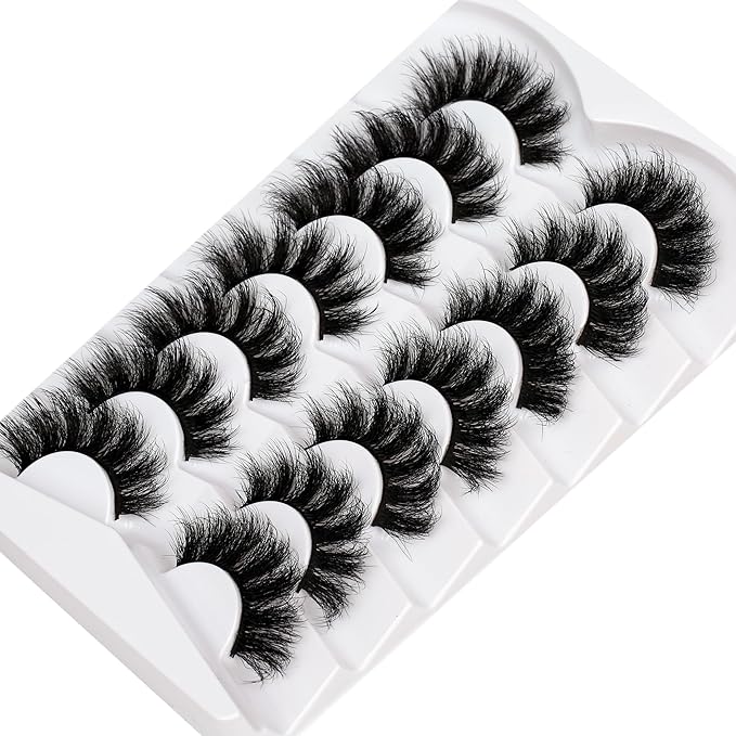Pooplunch False Eyelashes Cat Eye Lash Volume Wispy Dramatic Fake Eyelash 8D Faux Mink Strip Lashes 7 Pairs Pack