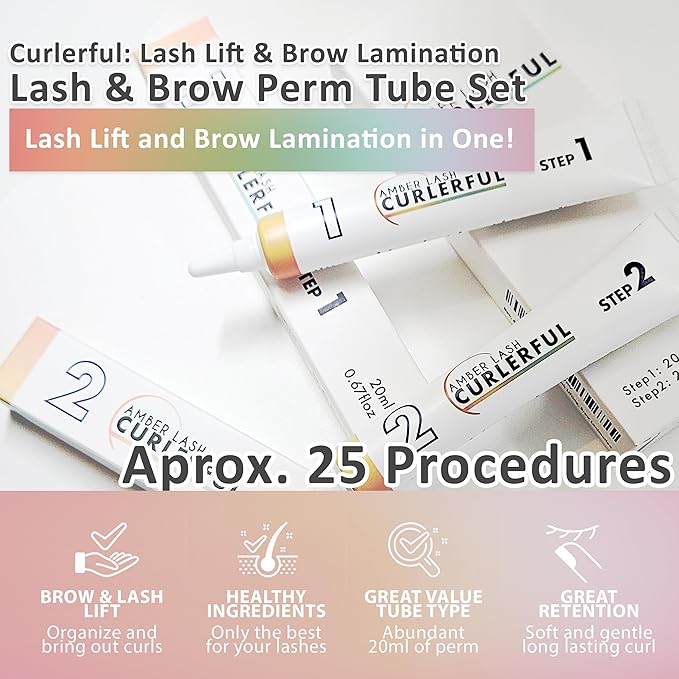 Amber Lash Curlerful, Brow Lamination Tube Set, For Professional Brow Perm, Step 1 & Step 2, 20 ml / 0.67 floz each