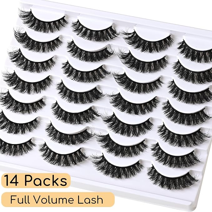 Lashes Volume Mink Eyelashes 14 Pairs Cateye Lash Strips Wispy Cat Eye Lashes Natural Look Short Thick Fluffy False Strip Eyelash Full Small Fake Lashes Pack Black Pestañas Postizas for Women