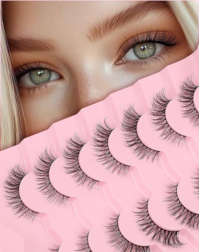 Lashes Cat Eye 15MM Wispy Eyelashes Natural Lash Strips with 0.1MM Thin Band C Curl False Lashes Pack Cat Eyelashes 3D Volume ChirpyLuna Natural Eyelash Pack, 7 Pair