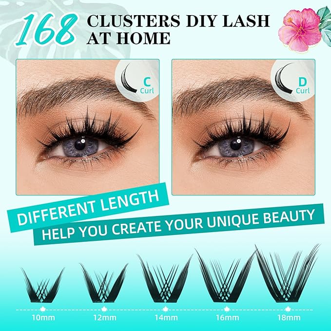 Lash Clusters Manga 168Pcs Eyelash Cluster Wet Look Ultra-Thin Invisible Lash Band Eyelashes Extensions Spiky Anime Wide Span Lashes(Kitten,C-14mm)