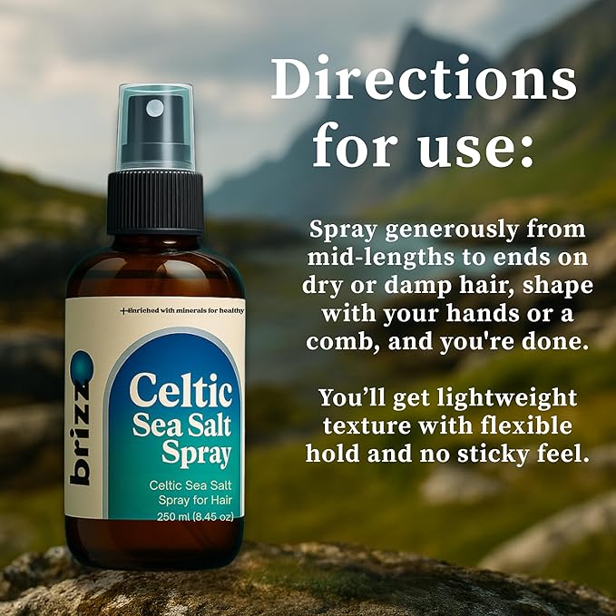 Celtic Sea Salt Hair Spray. Instant & Natural Beach Look, Volume & Texture, Celtic Sea Salt Spray with Kelp, Aloe Vera, and Hair-Strengthening Minerals. (8.45 fl oz)