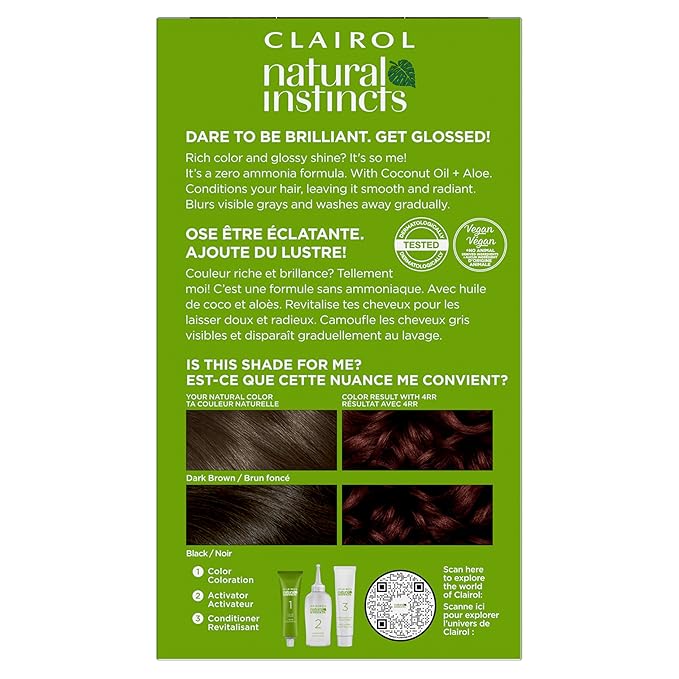 Clairol Natural Instincts Demi-Permanent Hair Dye, 4RR Dark Red Hair Color, Pack of 1