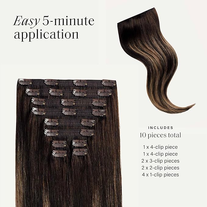 Luxy Hair 24" Dark Brown Balayage Classic Clip-In Hair Extensions (240 grams) 100% Remy Human Hair, Natural,Volume, 10-Piece Set, Blends Easily