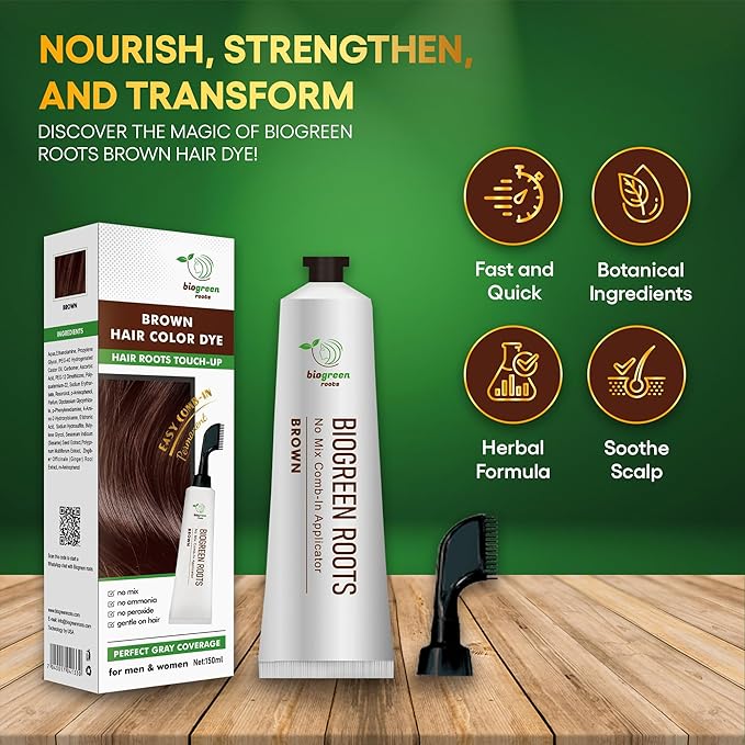 Ammonia-Free & Paraben Free Herbal Hair Dye for Women & Men– Natural Gray Coverage with Organic Extracts – Nourishing Brown Hair Dye for Healthy Hair – Brown (150 ml)