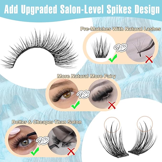 Wispy Self Adhesive Eyelashes Natural Self Adhesive Lash Clusters With Spikes D-Curly Pre Glued Lashes Reusable Glueless Lashes Salon-Level Cluster Eyelash Extensions 10-18MM by Zegaine