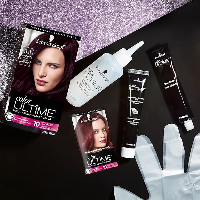Schwarzkopf Color Ultime 3.3 Amethyst Black Hair Dye, Permanent Intense Black with Diamond Brilliance, Fade-Resistant, Covers Grays, All Hair Textures