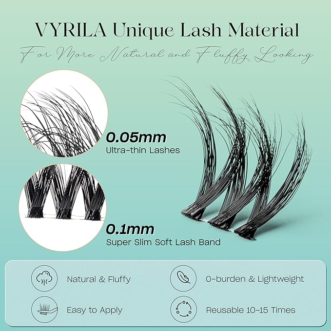 Lash Clusters 0.05mm Individual Lashes, 3D Wispy Lashes Clusters, 0.1mm Super Thin Band Resuable Natural Lashes,C Curl Faux Mink Lashes,108pcs Lash Extension (Green Cozy-C-0.05-8-16mix)