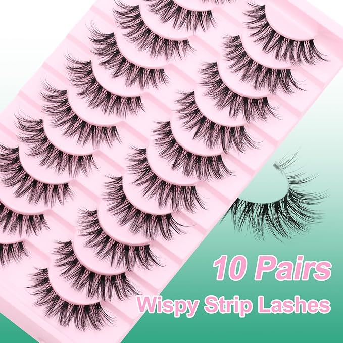 False Eyelashes Fluffy Look Strip Lashes Mink Wispy Fake Lashes Charming Fake Eyelashes By GEMERRY, 10 Pairs