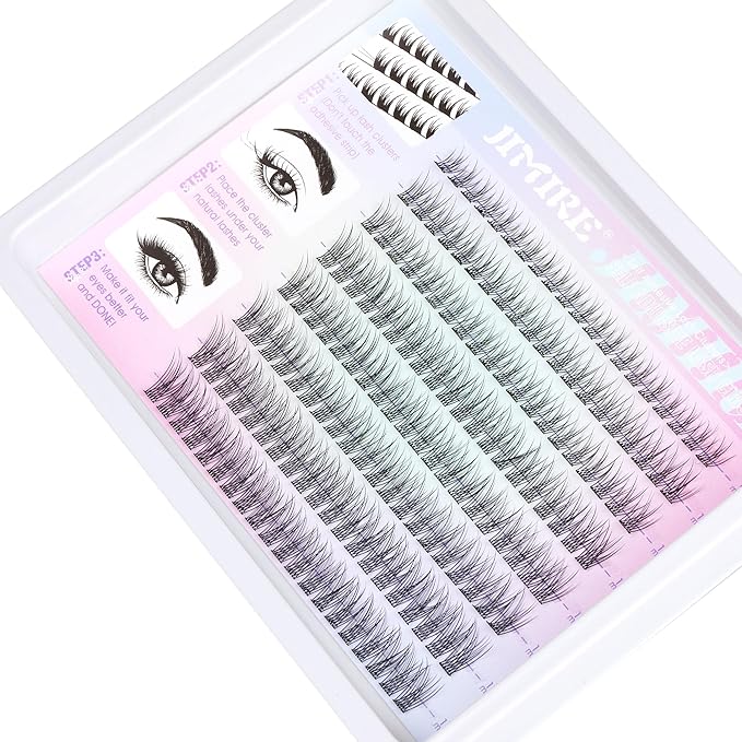 JIMIRE 160Pcs Self Adhesive Eyelashes Natural Look 9-14MM Wispy Pre Glued Lash Clusters No Glue Needed Press on Lashes Clusters Reusable Self Adhesive Eyelash Clusters Beginners Friendly