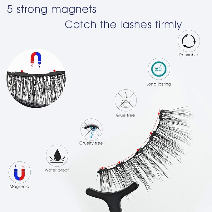Alcastar Magnetic Eyelashes with Eyeliner Kit, Magnetic Lashes Natural Looking with, Reusable,Long Lasting, Easy Apply,Cruelty-Free. (ATZ1004A-3)