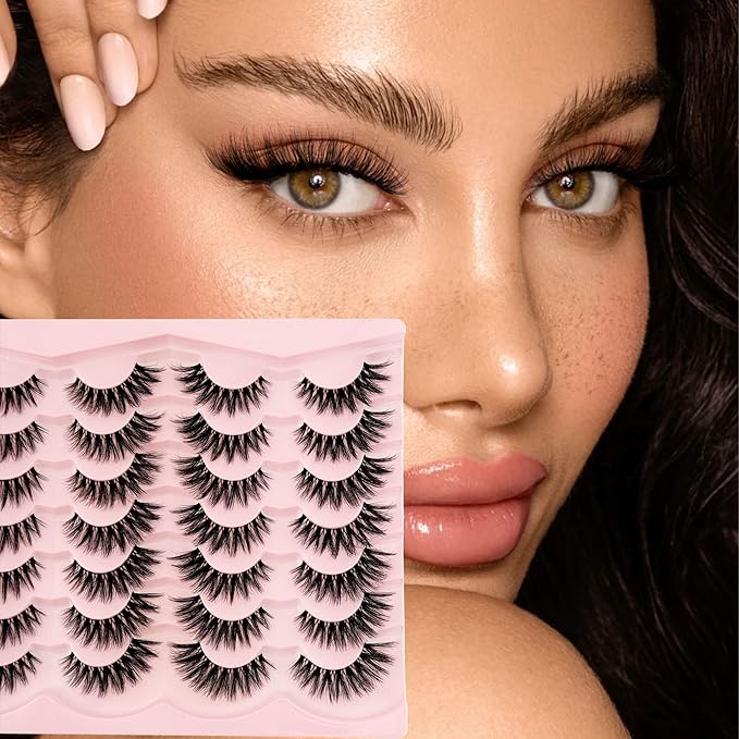 Cat Eye Lashes Yasnai False Eyelashes Volume Thick Lashes 16mm Wispy Cat Eye Fake Lashes Natural Eyelashes 14 Pairs Pack